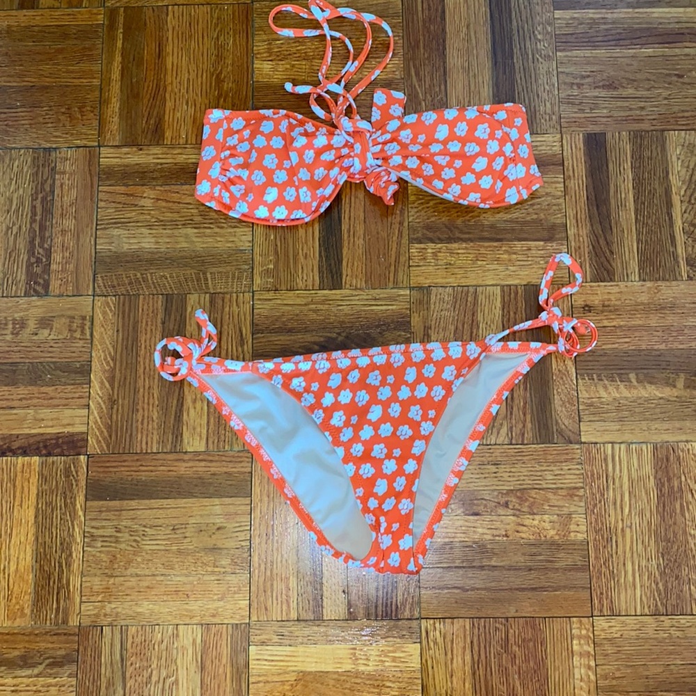 J.Crew Blurred  Orange Floral Bikini Set